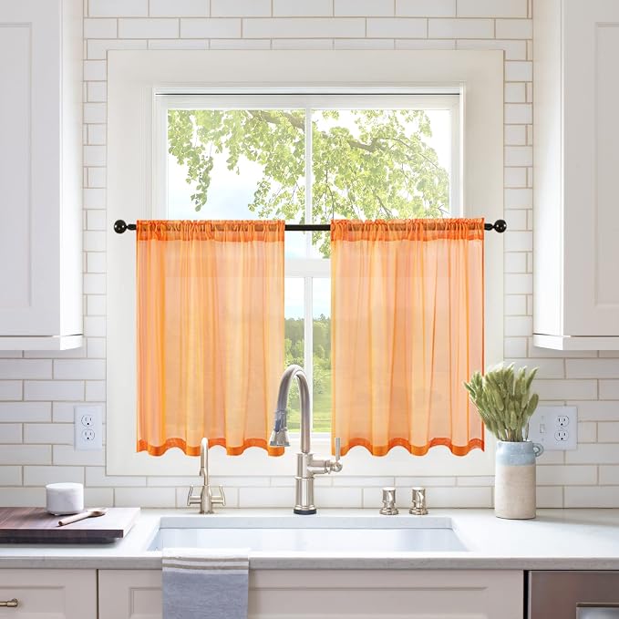 MIULEE 2 Panels Fall Kitchen Tiers Half Window Sheer Curtains-Rod Pocket Voile by MIULEE