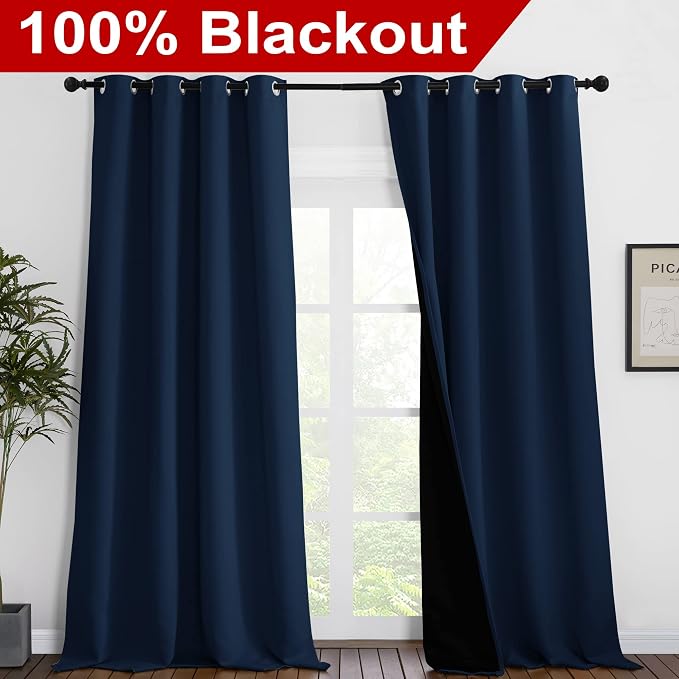 NICETOWN 100% Blackout Curtains 102 inches Long, Noise Reduction Window - Image 2