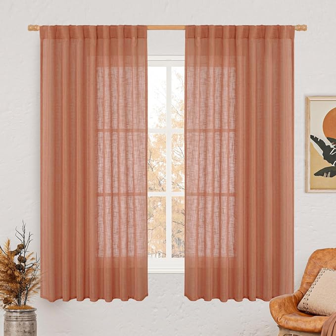 LAMIT Light Filtering Linen Curtains 63 inches Long by LAMIT