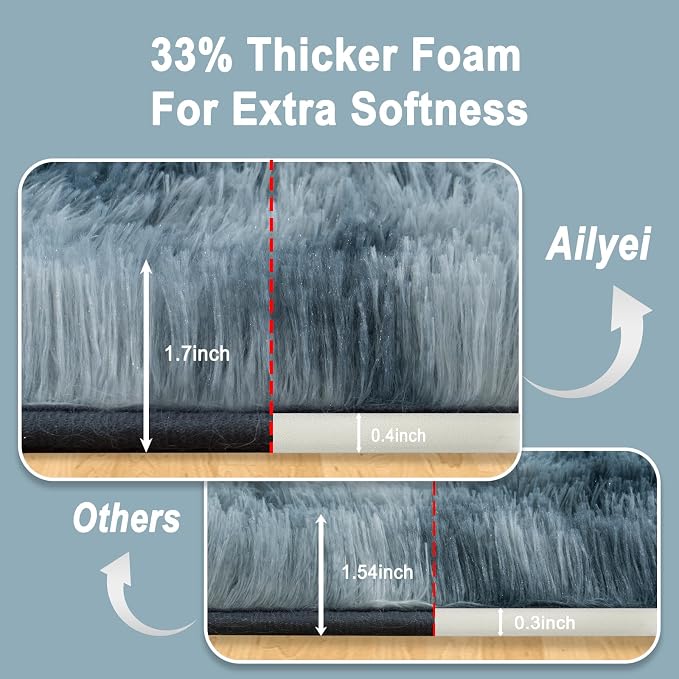 Soft Runner Rugs for Bedroom Hallways, 2x6 Tie-Dyed Blue Grey Fluffy Shag Throw - Image 2