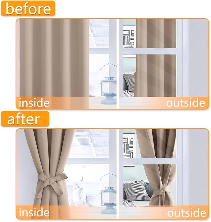 Grommet Blackout Curtains for Bedroom 70 x 84 Inches Camel 2 Panels | Thermal - Image 4