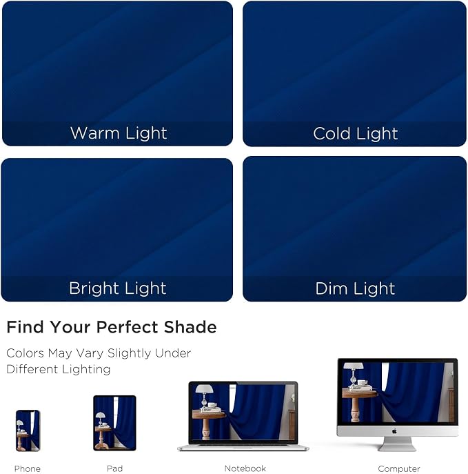 CUCRAF Royal Blue Blackout Curtains 96 inch Length 2 Panels Set, Rod Pocket - Image 4