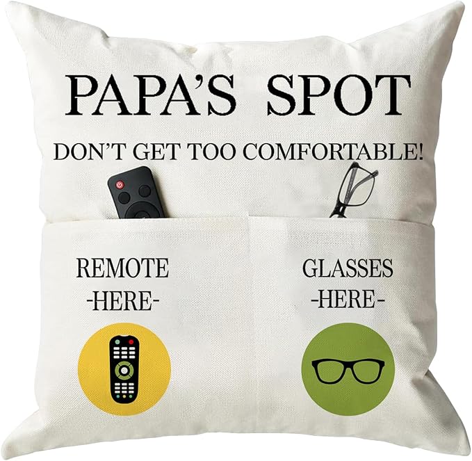 ONFAON Papa Gifts Throw Pillow Case, Papa's Spot Throw Pillow Covers 18 x 18 by ONFAON