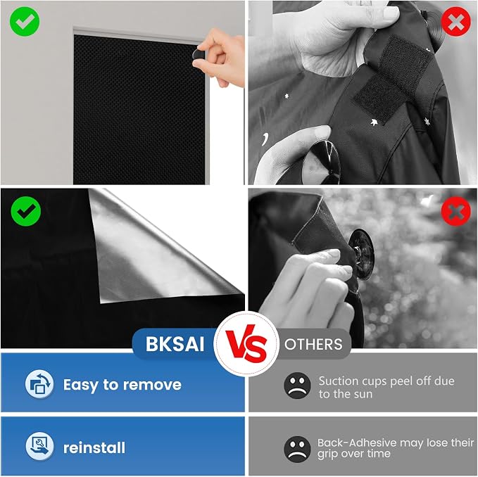 BKSAI 100% Blackout Curtains for Bedroom, Magnetic Portable Blackout Shades for - Image 9