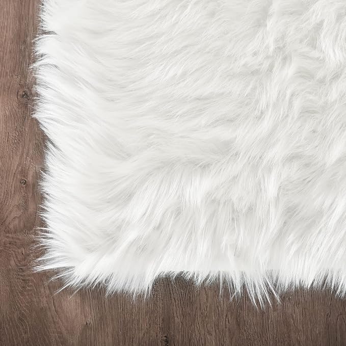 Latepis Off White 3x4 Area Rug Faux Sheepskin Fur Rug Washable Furry Rugs - Image 5