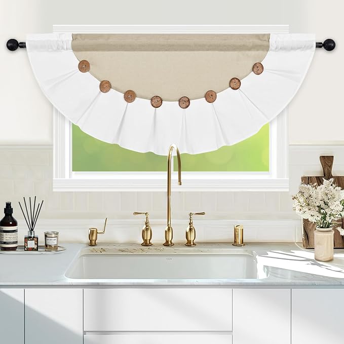 FRAMICS Farmhouse Valance Curtains, Boho Cotton Linen Kitchen Valance, Rustic - Image 2