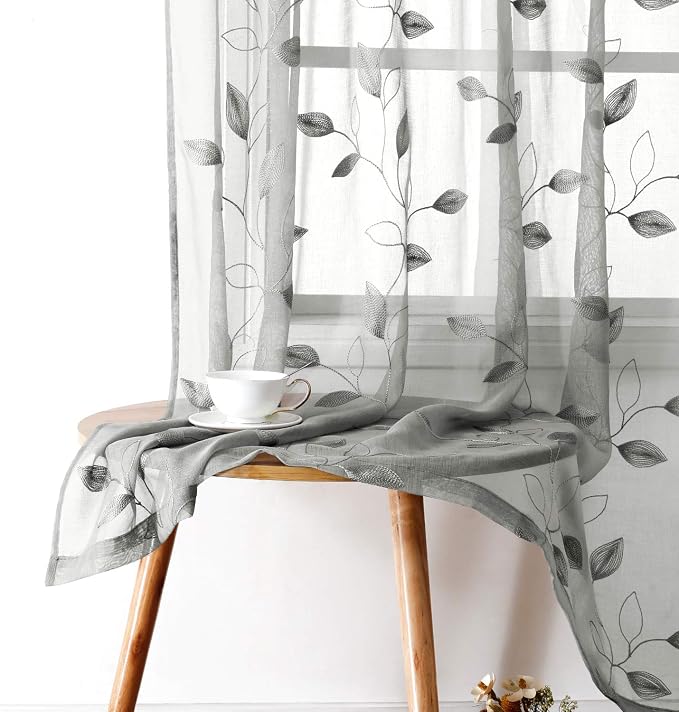 HOMEIDEAS Light Grey/Gray Sheer Curtains 52 X 84 Inches Long 2 Panels - Image 7