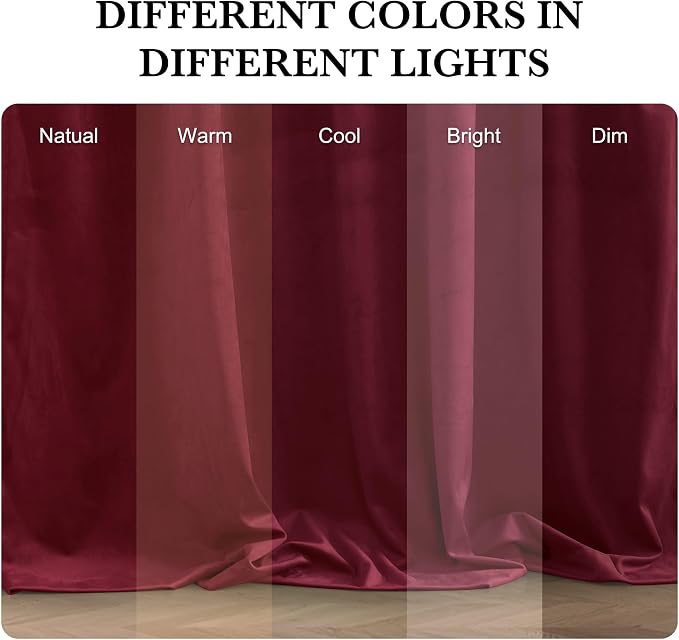 RYB HOME Burgundy Red Velvet Curtains - Image 6
