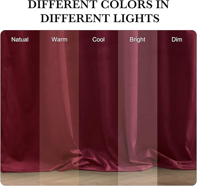 RYB HOME Burgundy Red Velvet Curtains - Image 6