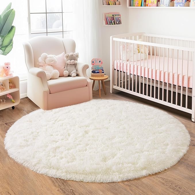6‘x6’ Cream Round Rugs for Girls Bedroom, Ultra Soft Fluffy Circle Rug for Kids - Image 3