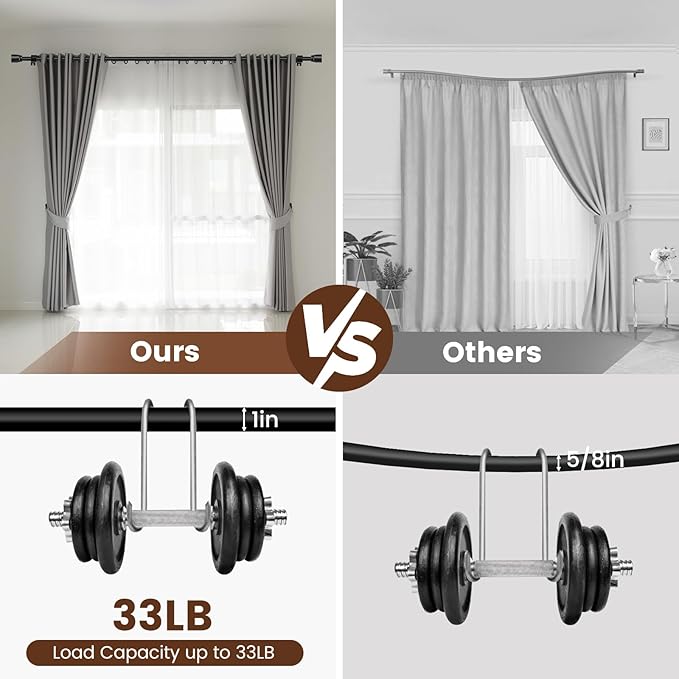 Hradecti 1' Diameter Matte Black Curtain Rod, 30-60 inch, Fits 30-54 Windows - Image 4