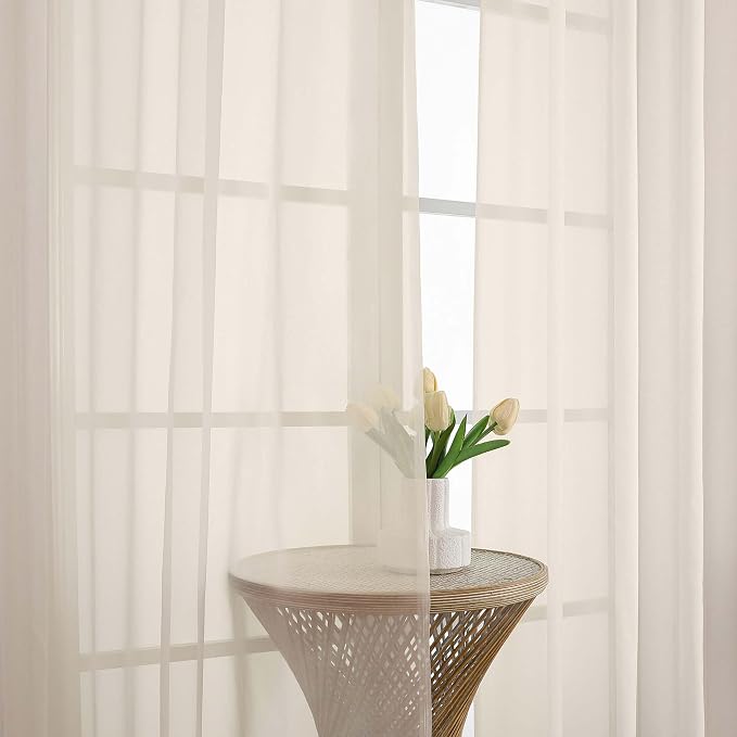 Chyhomenyc Cream Sheer Curtains 63 Inches Long 2 Panels, Light Filtering Bright - Image 9