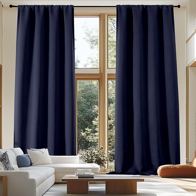 Simplebrand Ava Navy Blue Blackout Extra Long 10ft Curtains by Simplebrand