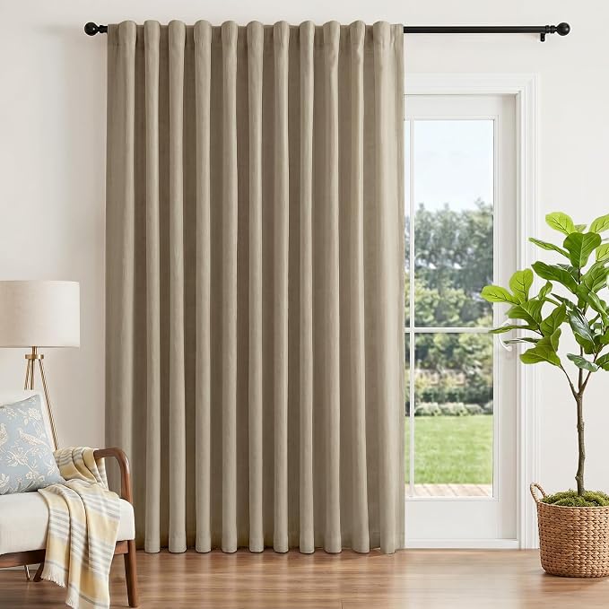 INOVADAY Extra Wide 100% Blackout Linen Curtains 102x84 Earthy Beige | Linen by INOVADAY
