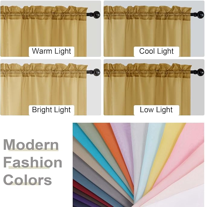Kitchen Curtains 24 Inch Length Tier 2 Pieces, Cafe Bathroom Basement Rod - Image 5