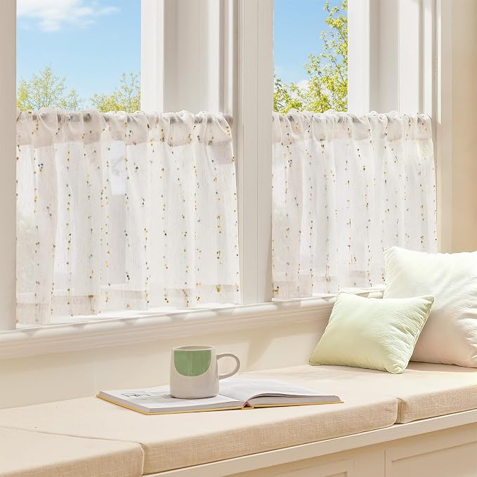 jinchan Valance Curtains for Windows 16 Inch Colorful Mini Pom-Pom Country - Image 3