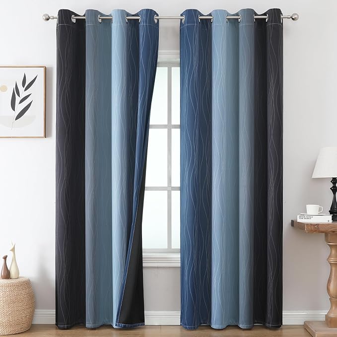 Estelar Textiler Navy Blue and Black Ombre Blackout Curtains 90 Inches Long 2 by ESTELARTEXTILER