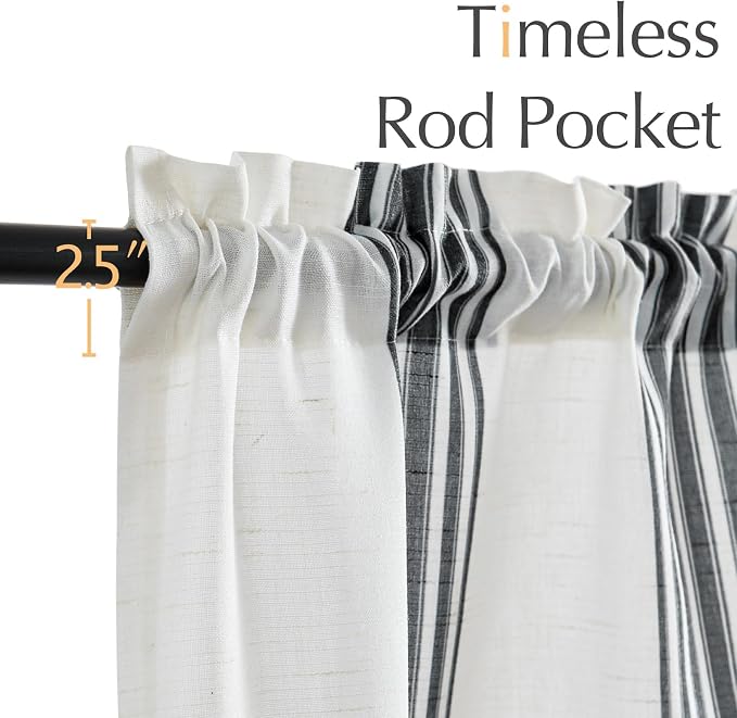 jinchan Striped Linen Valance Curtain 16 Inch Vertical Striped Valance - Image 7