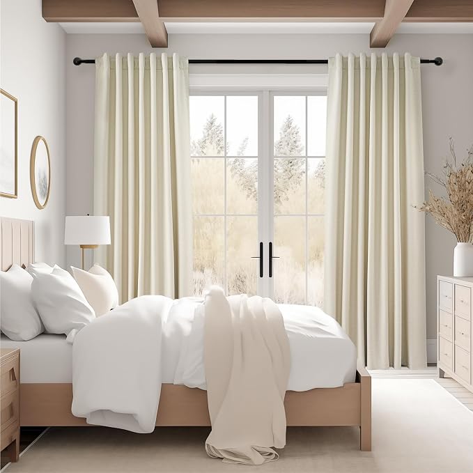 Topfinel 105 Inches Long Custom Black Out Thick Linen Drapery Panels, Cream - Image 7