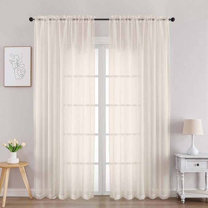 Chyhomenyc Cream Sheer Curtains 84 Inches Long 2 Panels, Light Filtering Cream by Chyhomenyc