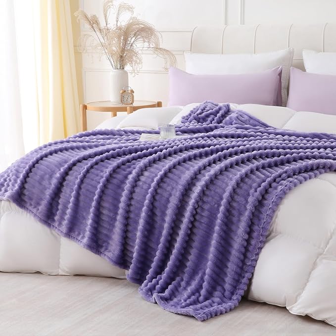 Lavender Throw Blanket for Couch Sofa 60x80 inches Striped Design | Fleece - Image 3