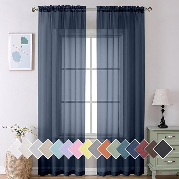Aiyufeng Long Navy Blue Sheer Curtains 96 inches Long by Aiyufeng