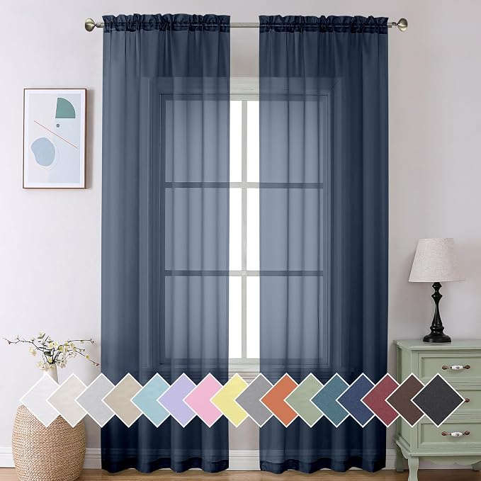 Aiyufeng Sheer Navy Blue Curtains 108 inch Length 2 Panels Set, Airy by Aiyufeng