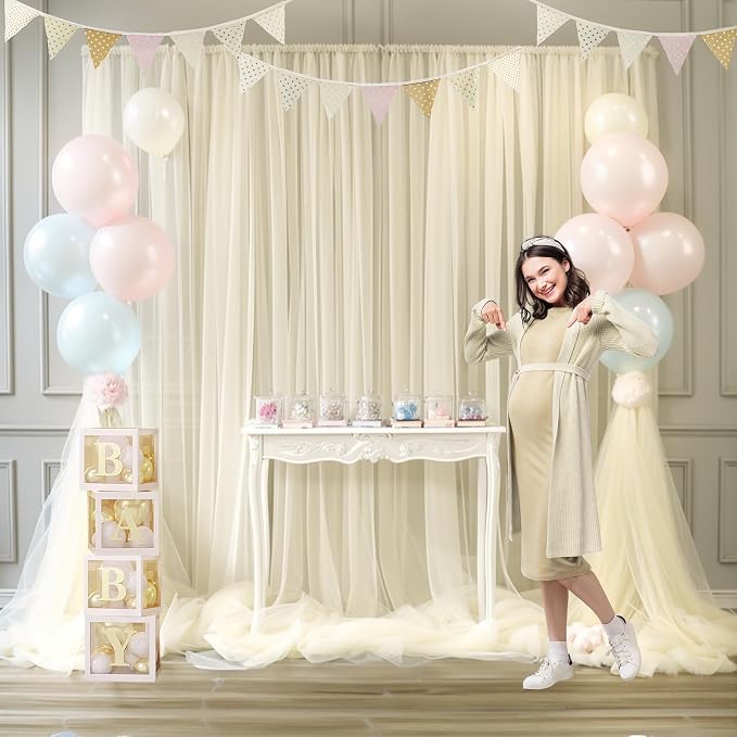 Ivory Tulle Backdrop Curtain for Wedding Parties 10ft x 8ft Sheer Backdrop - Image 4