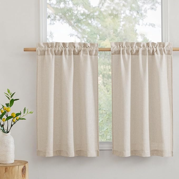 RYB HOME Kitchen Curtains, 30 inches Long Linen Rod Pocket Semi Sheer Cuartins by RYBHOME