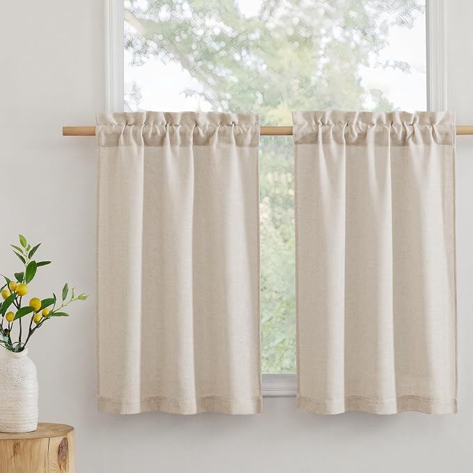 RYB HOME Bathroom Curtains Over Sink 36 inches Length, Linen Blend Semi Sheer by RYBHOME