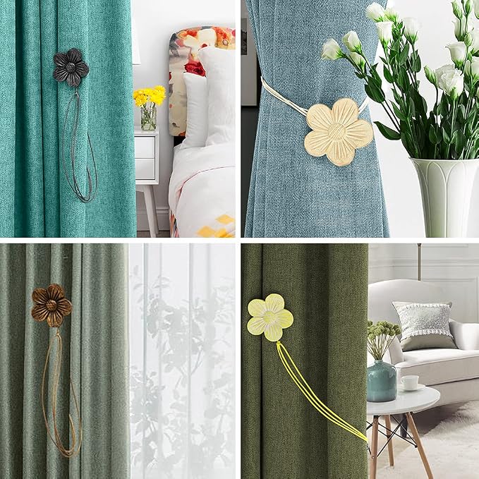 Lewondr Vintage Magnetic Curtain Tieback, 1 Pair Resin Flower Curtain Drapery - Image 6