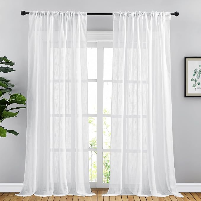NICETOWN Living Room Curtains Linen Sheer, Rod Pocket & Back Tab Sheer Linen - Image 2