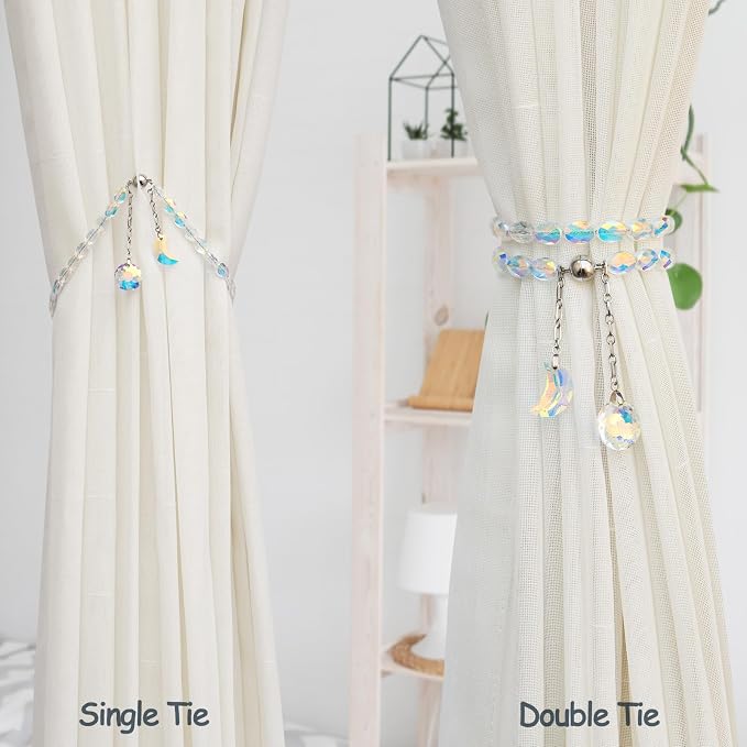 PEDOBO Magnetic Curtain Tiebacks, 2 Pack Crystal Beaded Sun & Moon Pendants - Image 4