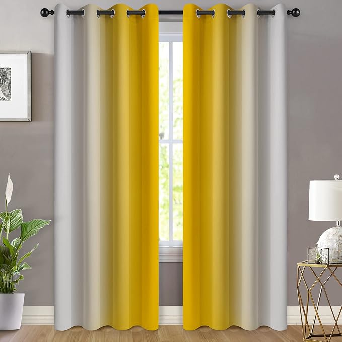 Yakamok Yellow Ombre Curtains 84 Inches Long, Light Blocking Gradient Color - Image 2