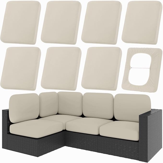 hyha 8Pcs Patio Cushion Covers, Stretch Outdoor Couch Cushion Covers Replacement by hyha