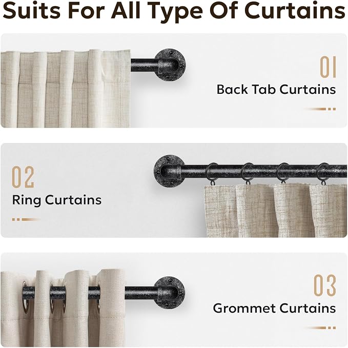 Zeerobee Curtain Rods for Windows 48 to 84, 1 Inch Industrial Wrap Around - Image 8