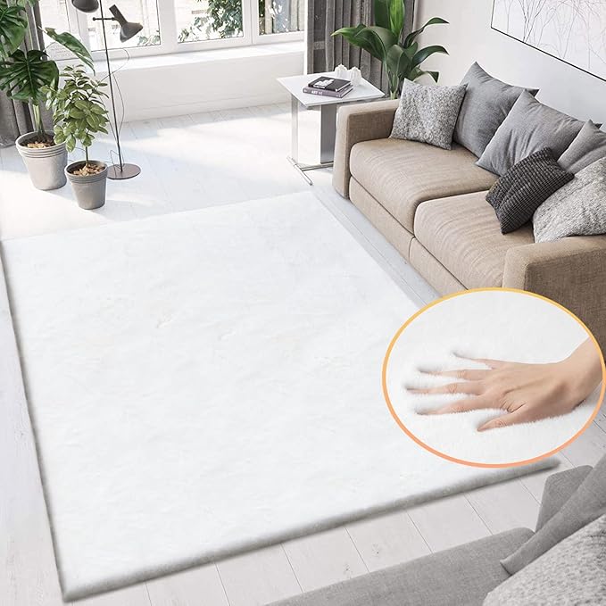 ORINOVA White Faux Fur Rug 5x8 Rugs - Image 3