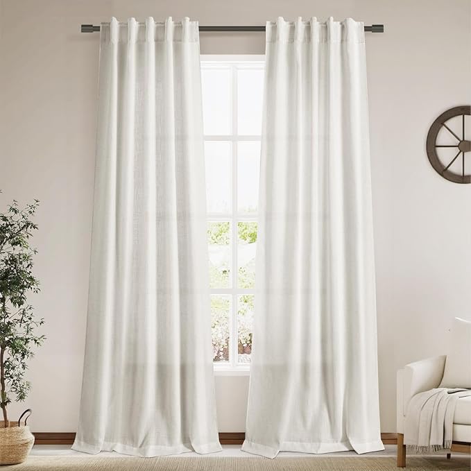 Cream Linen Curtains Back Tab Sheer Curtains 90 Inches Long by Nanspring
