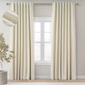 Topfinel 102 Inches Long Cream Colored Custom Total Blackout Linen Curtains by Topfinel