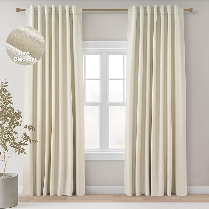Topfinel 94 Inches Long Cream Colored Custom Blackout Linen Curtains, Ivory by Topfinel