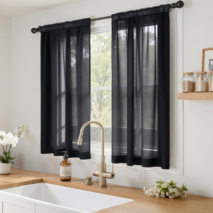 MIULEE Black Sheer Curtains 63 Inches Long, 4 Panels Set, Light Filtering - Image 2