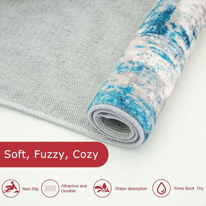 KOZYFLY Modern Abstract Area Rugs 8x10 Turquoise/Beige/Grey/Yellow Machine - Image 4