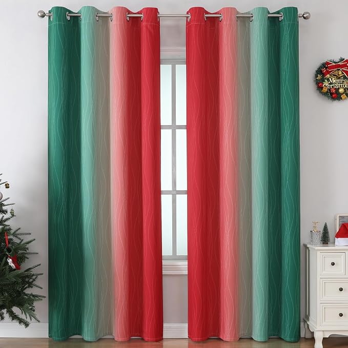 Estelar Textiler Red and Green Christmas Blackout Curtains - Image 2