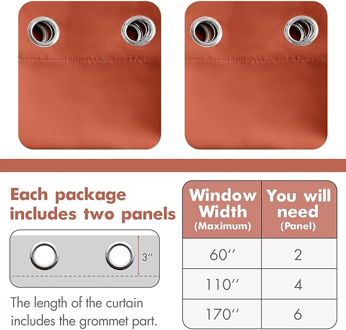 MIULEE 63" Long Room Darkening Curtains Thermal Insulated Rust Terracotta - Image 6