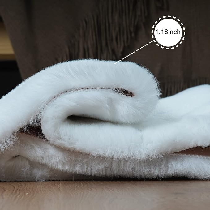 Ghouse Faux Rabbit Fur Round Rug 3ft White Round Rugs - Image 4