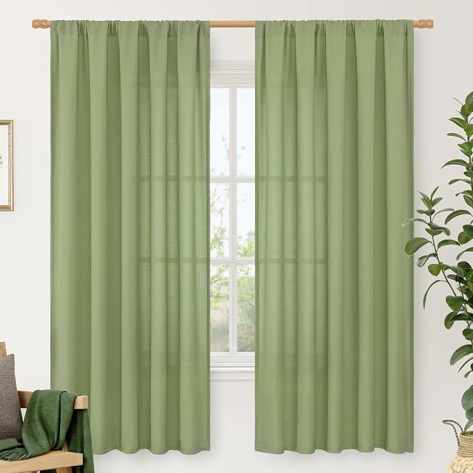 LAMIT Sage Green Linen Curtains 72 inches Long by LAMIT