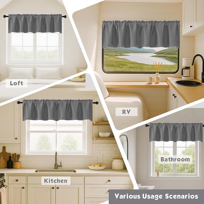 Chyhomenyc Light Grey Valances for Window, Room Darkening Short Curtains for - Image 7