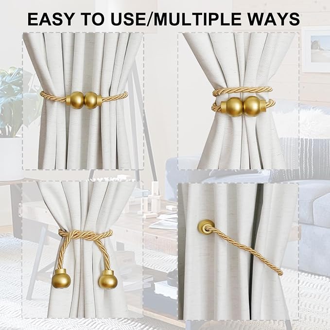 6 Pack Magnetic Curtain Tiebacks Modern Handmade Rope Curtain Tie Backs - Image 4