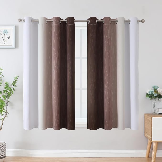 Estelar Textiler Brown and Greyish White Blackout Curtains 45 Inch Length - Image 2