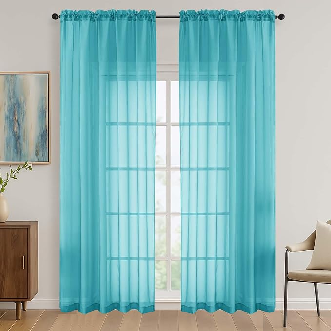 OVZME Turquoise Bedroom Curtains 2 Panel Sets 90 Inch Length, 59 Inch Extra by OVZME